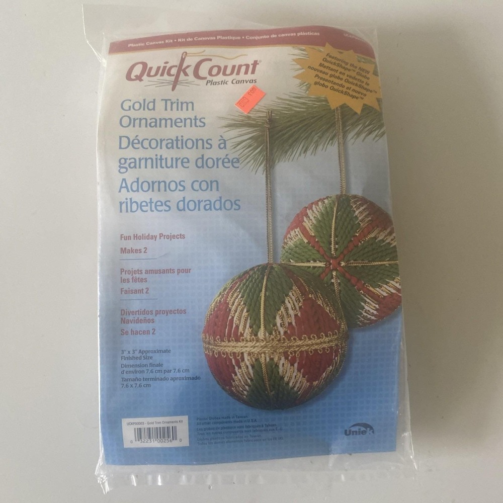 New Sealed Unlike Quick Count Christmas Ornament Kit Gold Cording Beads Vintage